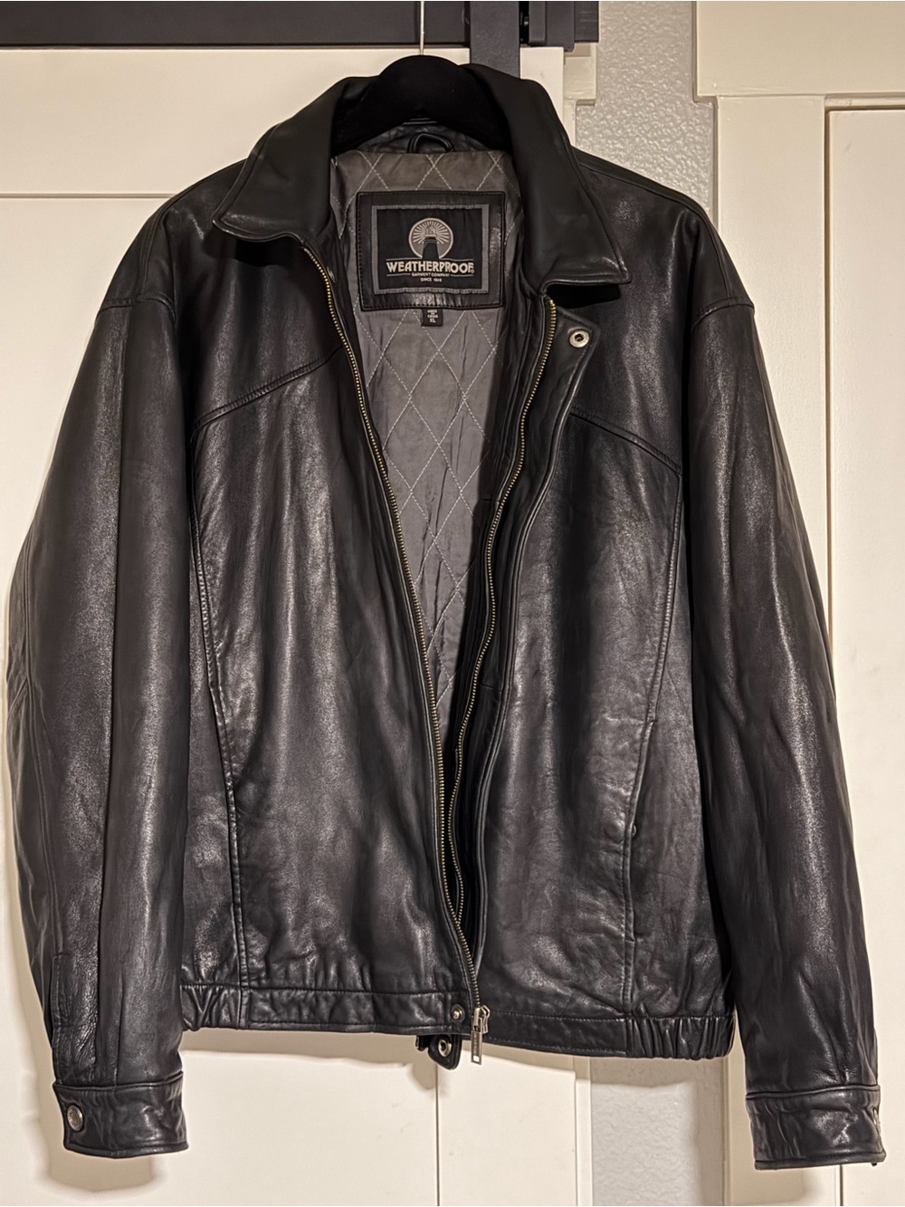Weatherproof Men’s Black Leather Bomber Jacket